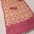 cream pink shimmer handloom cotton blend saree with ikat geometric border print