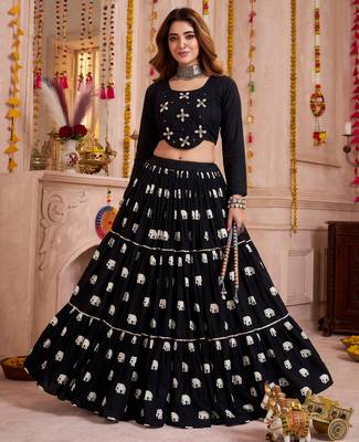 Black Cotton Lehenga Choli Set 1
