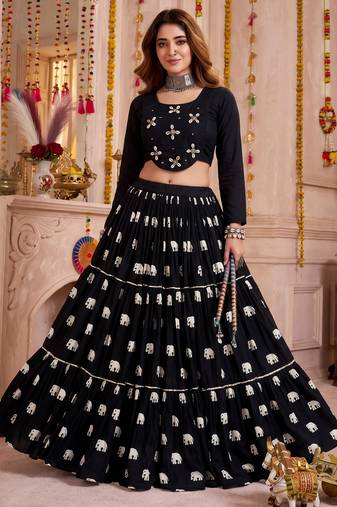 Black Cotton Lehenga Choli Set
