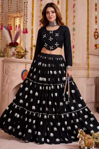 Black Cotton Lehenga Choli Set