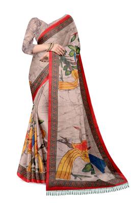 beige shimmer handloom cotton blend digital print saree (t sfshmr14) 2
