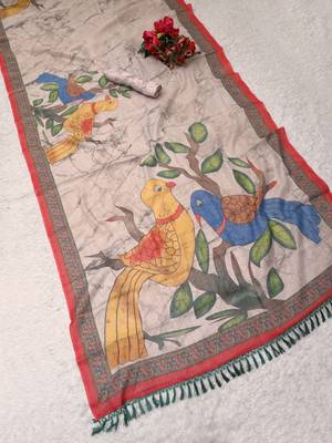beige shimmer handloom cotton blend digital print saree (t sfshmr14) 3