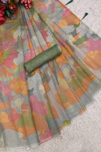multicolor shimmer handloom cotton blend saree abstract floral print