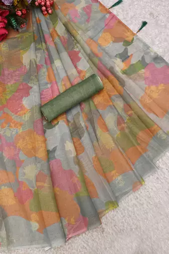 multicolor shimmer handloom cotton blend saree abstract floral print