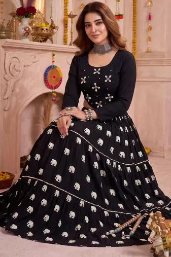 Black Cotton Lehenga Choli Set
