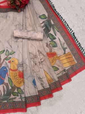beige shimmer handloom cotton blend digital print saree (t sfshmr14) 4