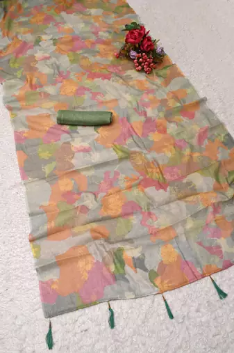 multicolor shimmer handloom cotton blend saree abstract floral print