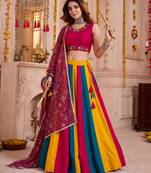 Multicolor Cotton Mirror Embroidered Lehenga Choli with Dupatta
