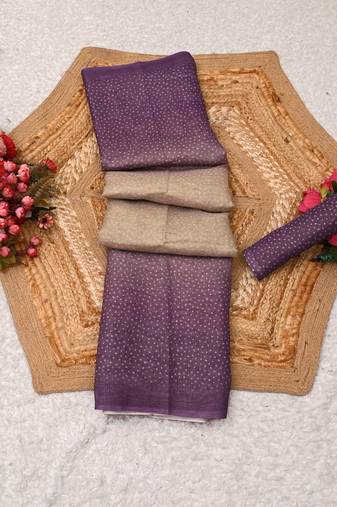 purple mauve shimmer handloom cotton blend saree with ombre plain to print
