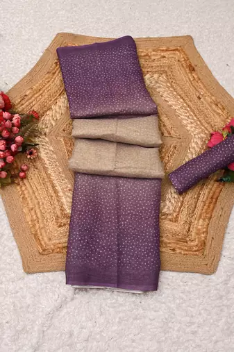 purple mauve shimmer handloom cotton blend saree with ombre plain to print