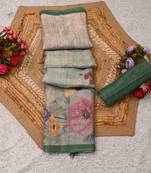 mint green shimmer handloom cotton blend saree floral border print