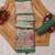 mint green shimmer handloom cotton blend saree floral border print