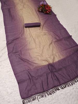 purple mauve shimmer handloom cotton blend saree with ombre plain to print 3