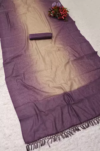 purple mauve shimmer handloom cotton blend saree with ombre plain to print