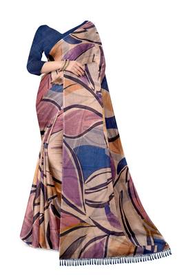 beige purple shimmer handloom cotton blend saree with abstract swirl print (t sfshmr5) 2