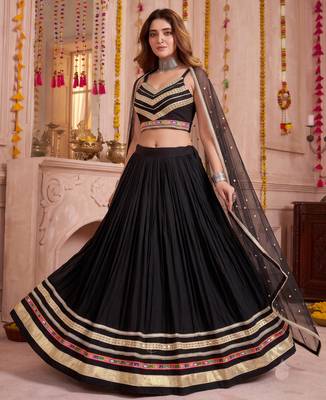 Black Cotton Mirror & Gamthi Work Lehenga Choli with Dupatta 2