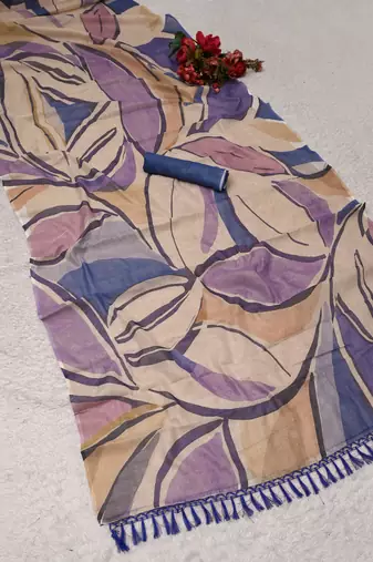 beige purple shimmer handloom cotton blend saree with abstract swirl print
