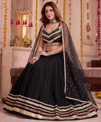 Black Cotton Mirror & Gamthi Work Lehenga Choli with Dupatta 3