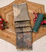 beige brown shimmer handloom cotton blend digital print saree (t sfshmr4)
