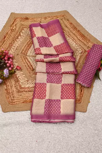 pink beige shimmer handloom cotton blend saree check box print