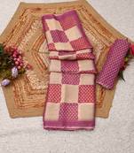 pink beige shimmer handloom cotton blend saree check box print (t sfshmr8)