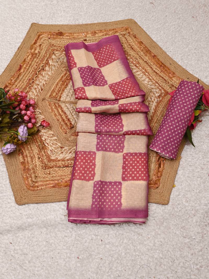 pink beige shimmer handloom cotton blend saree check box print (t sfshmr8)