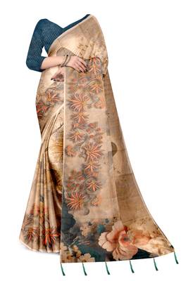 beige brown shimmer handloom cotton blend digital print saree (t sfshmr4) 2