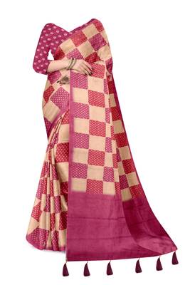 pink beige shimmer handloom cotton blend saree check box print (t sfshmr8) 2