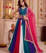Multicolor Cotton Mirror Embroidered Lehenga Choli with Dupatta