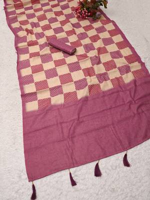 pink beige shimmer handloom cotton blend saree check box print (t sfshmr8) 3