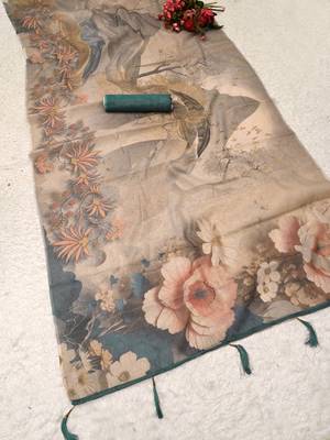 beige brown shimmer handloom cotton blend digital print saree (t sfshmr4) 3
