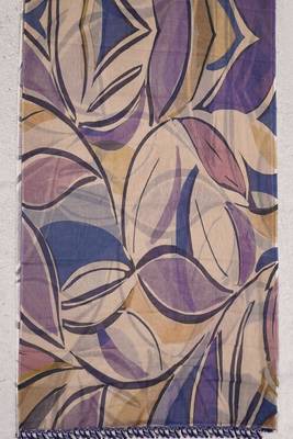 beige purple shimmer handloom cotton blend saree with abstract swirl print (t sfshmr5) 5