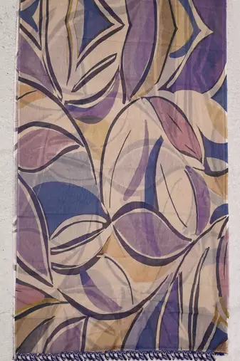 beige purple shimmer handloom cotton blend saree with abstract swirl print