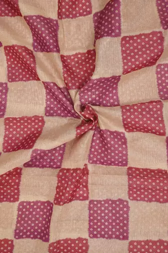 pink beige shimmer handloom cotton blend saree check box print