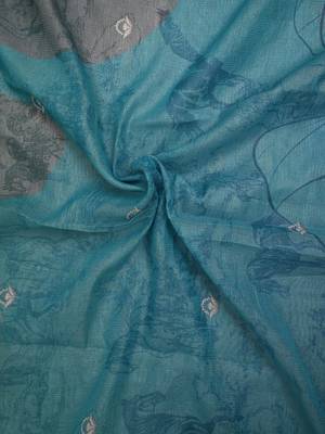 turquoise blue shimmer handloom cotton blend saree abstract floral print 5