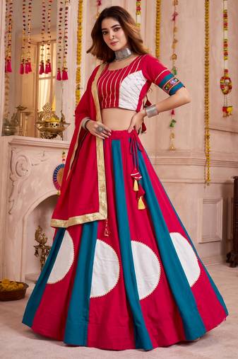 Multicolor Cotton Gamthi Work Lehenga Choli with Dupatta