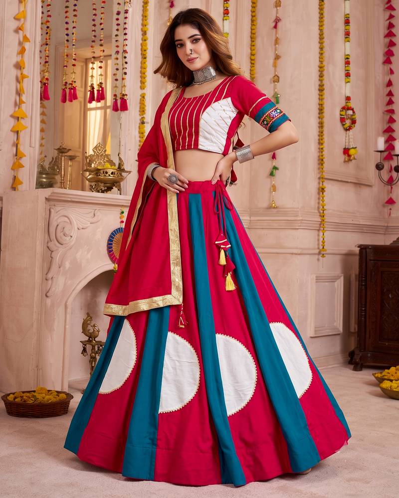 Multicolor Cotton Gamthi Work Lehenga Choli with Dupatta