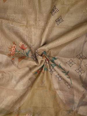 olive green shimmer handloom cotton blend digital print saree 5