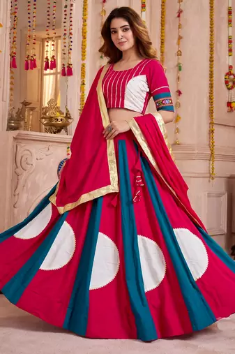 Multicolor Cotton Gamthi Work Lehenga Choli with Dupatta