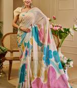 beige shimmer handloom cotton blend digital print saree (sfshmr49)