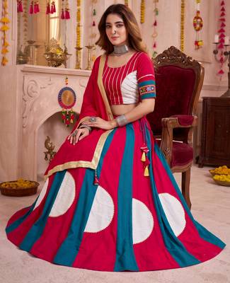 Multicolor Cotton Gamthi Work Lehenga Choli with Dupatta 3