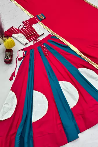 Multicolor Cotton Gamthi Work Lehenga Choli with Dupatta