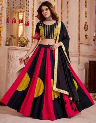 Multicolor Cotton Gamthi Work Lehenga Choli with Dupatta 1