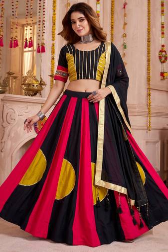Multicolor Cotton Gamthi Work Lehenga Choli with Dupatta