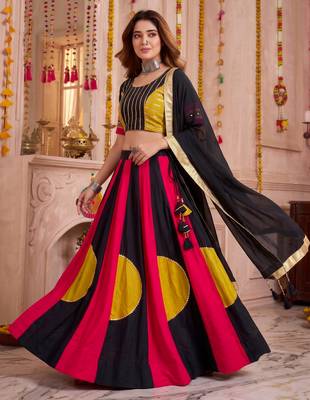 Multicolor Cotton Gamthi Work Lehenga Choli with Dupatta 2