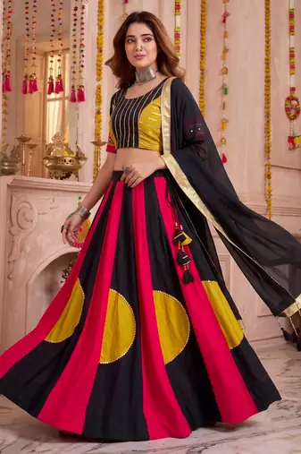 Multicolor Cotton Gamthi Work Lehenga Choli with Dupatta