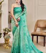 sea green shimmer handloom cotton blend saree bandhani print (sfshmr23)
