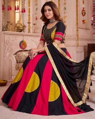 Multicolor Cotton Gamthi Work Lehenga Choli with Dupatta 3