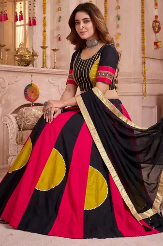 Multicolor Cotton Gamthi Work Lehenga Choli with Dupatta