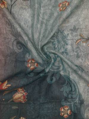 grey blue shimmer handloom cotton blend saree ombre floral border print 5